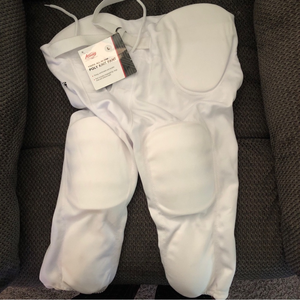 White Adams Football Pants With Integrated Pads Youth Large